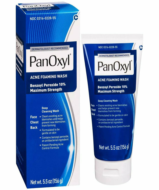PanOxyl Maximum Strength Antimicrobial Acne Foaming Wash for Face, Chest and Back with 10% Benzoyl Peroxide - Unscented